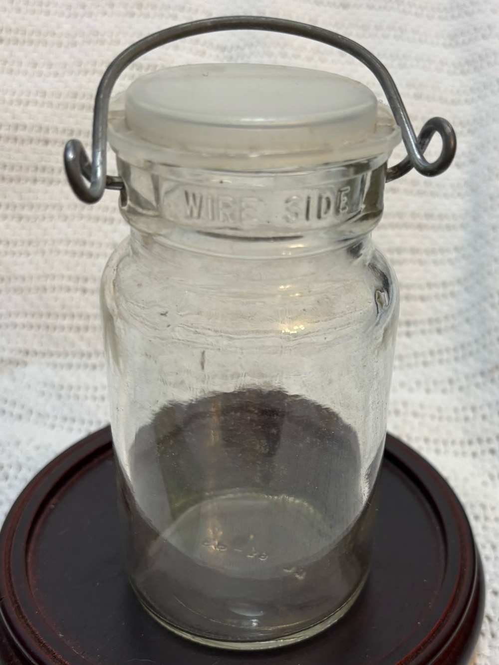 Vintage Clear Glass Wire-Top Pantry Jar with White Lid